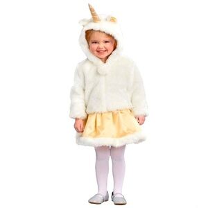 NWT Girls Unicorn Hooded Furry White Winter Jacket - Size 4T. Holiday / Dress Up